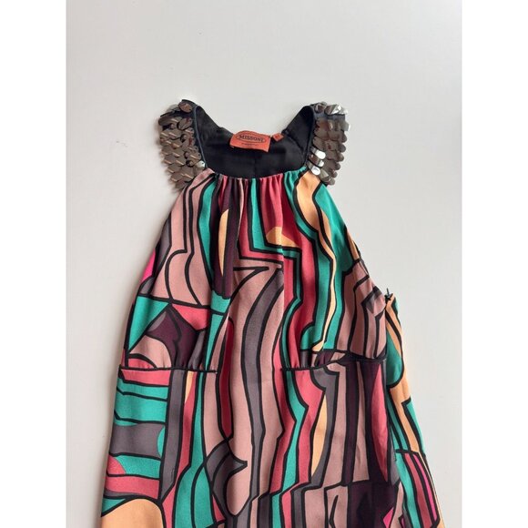 MISSONI Multicolor Graphic Print Silk Pailette Halter Sheath Dress, Size 42/M - Picture 6 of 12